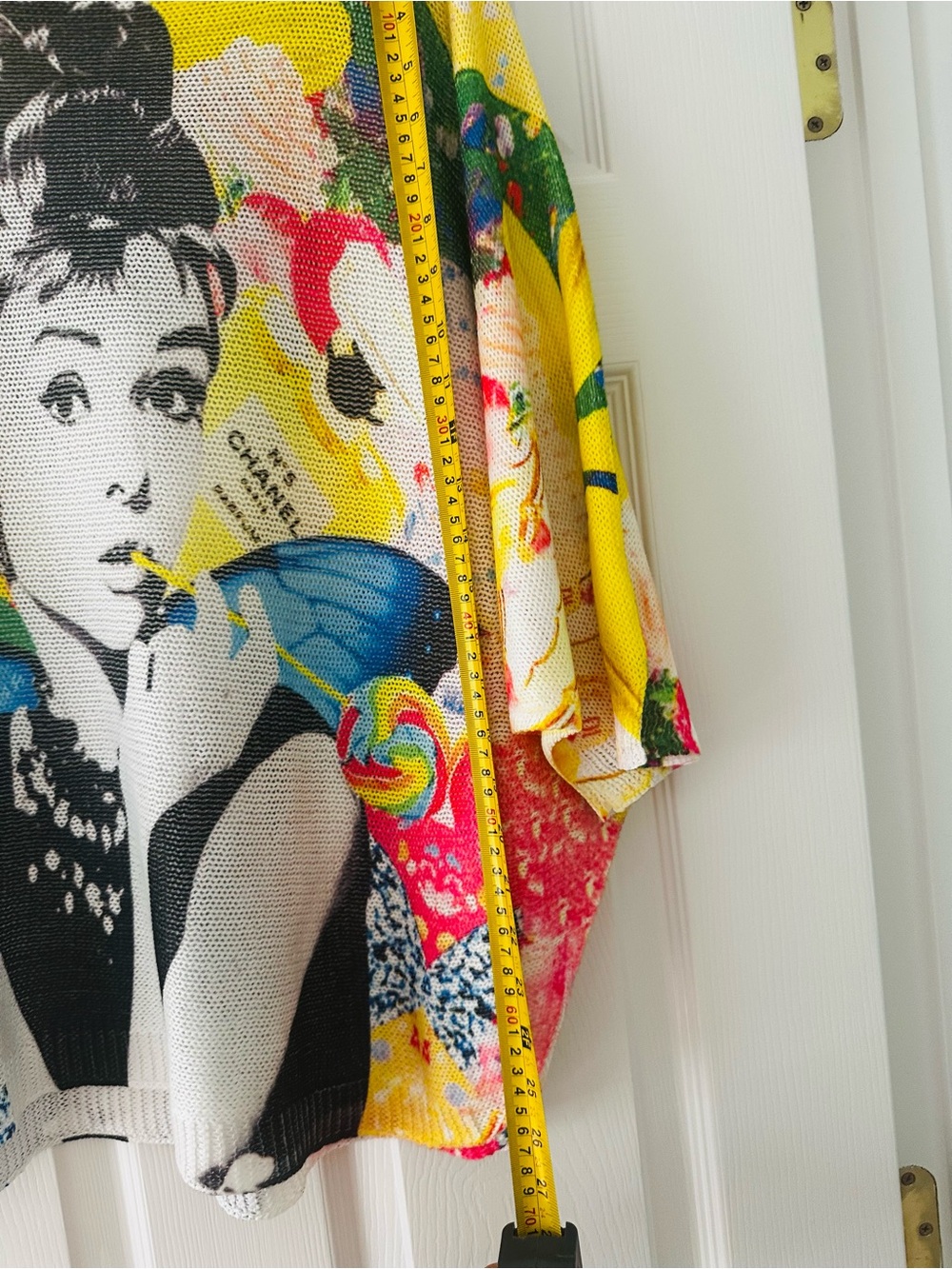 CHANEL Multicolor Audrey Hepburn Graphic Knit Top- Colorful Batwing Dolman Sleev - Picture 7 of 9